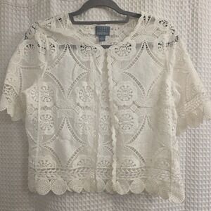 Rabbit Rabbit Rabbit‎ Small Lace White 1 Button Short Sleeve Boho EXCELLENT
